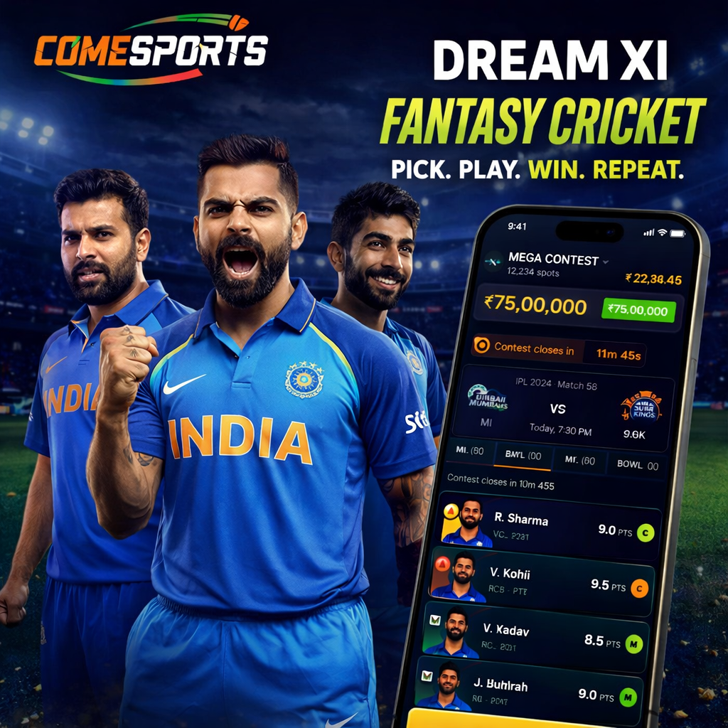 Come App Pro fantasy cricket and India team visual